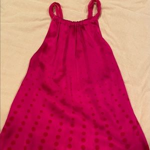 Tahari Bright Pink Polka Dot Silk Blouse Neck Tie